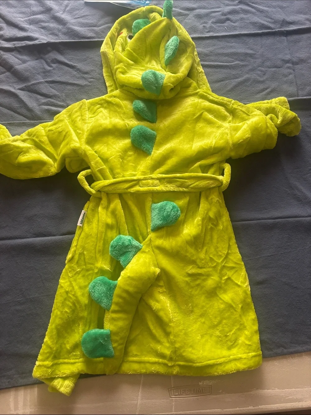Kids Plush Hooded Robe - Lime Green